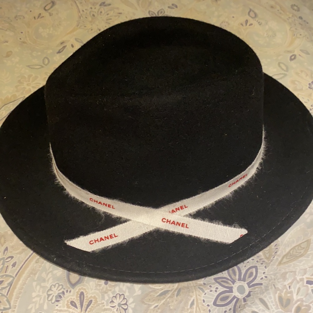 Black fedora with authentic Chanel soft frayed ribbon